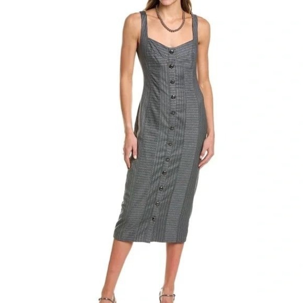 Ramy Brook Briella Dress Womens 6 Charcoal Grey Pinstripe Chic Office Designer